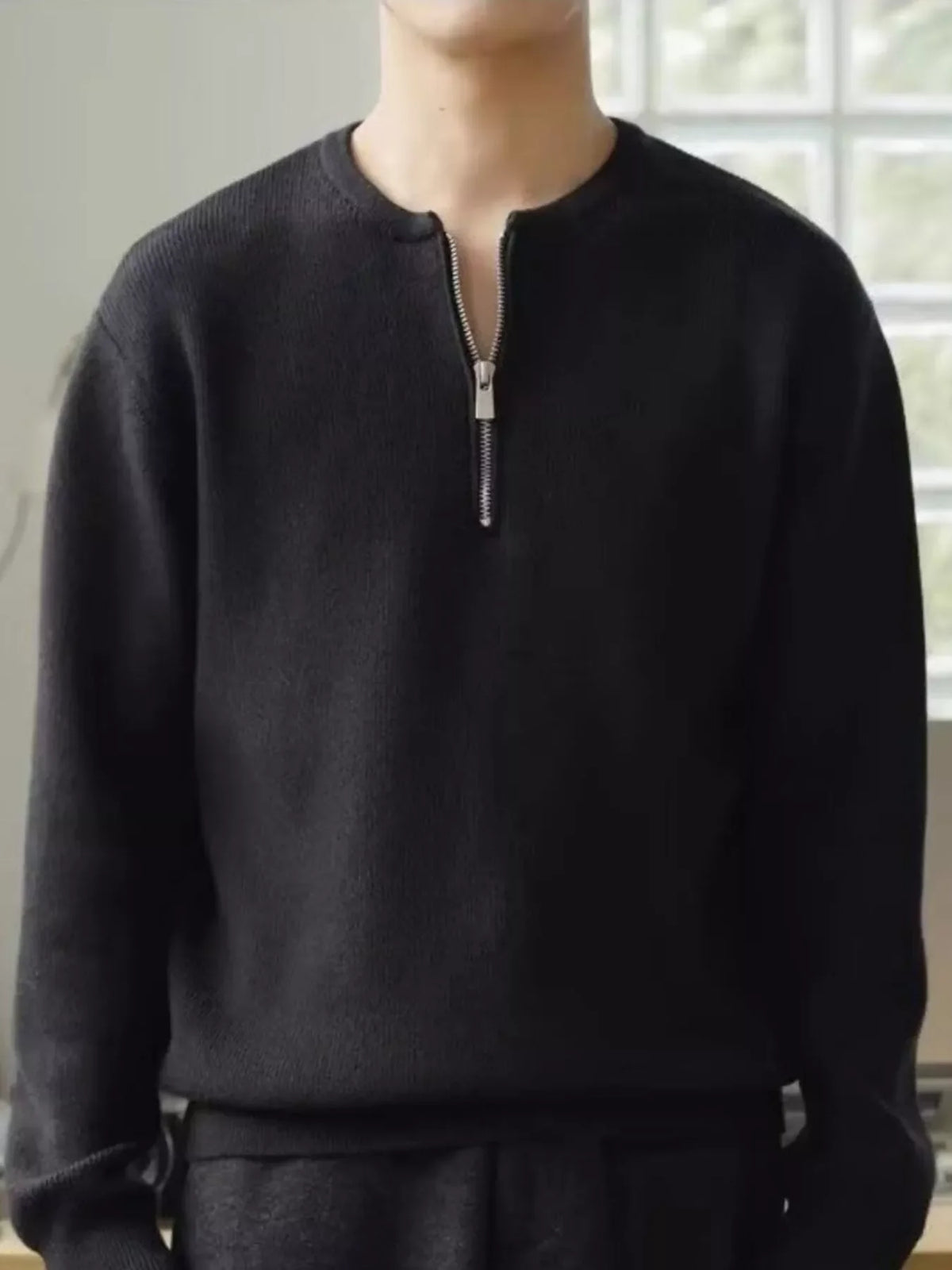 Men's Plus Size Quarter Zip Relaxed Fit Pullover Sweater