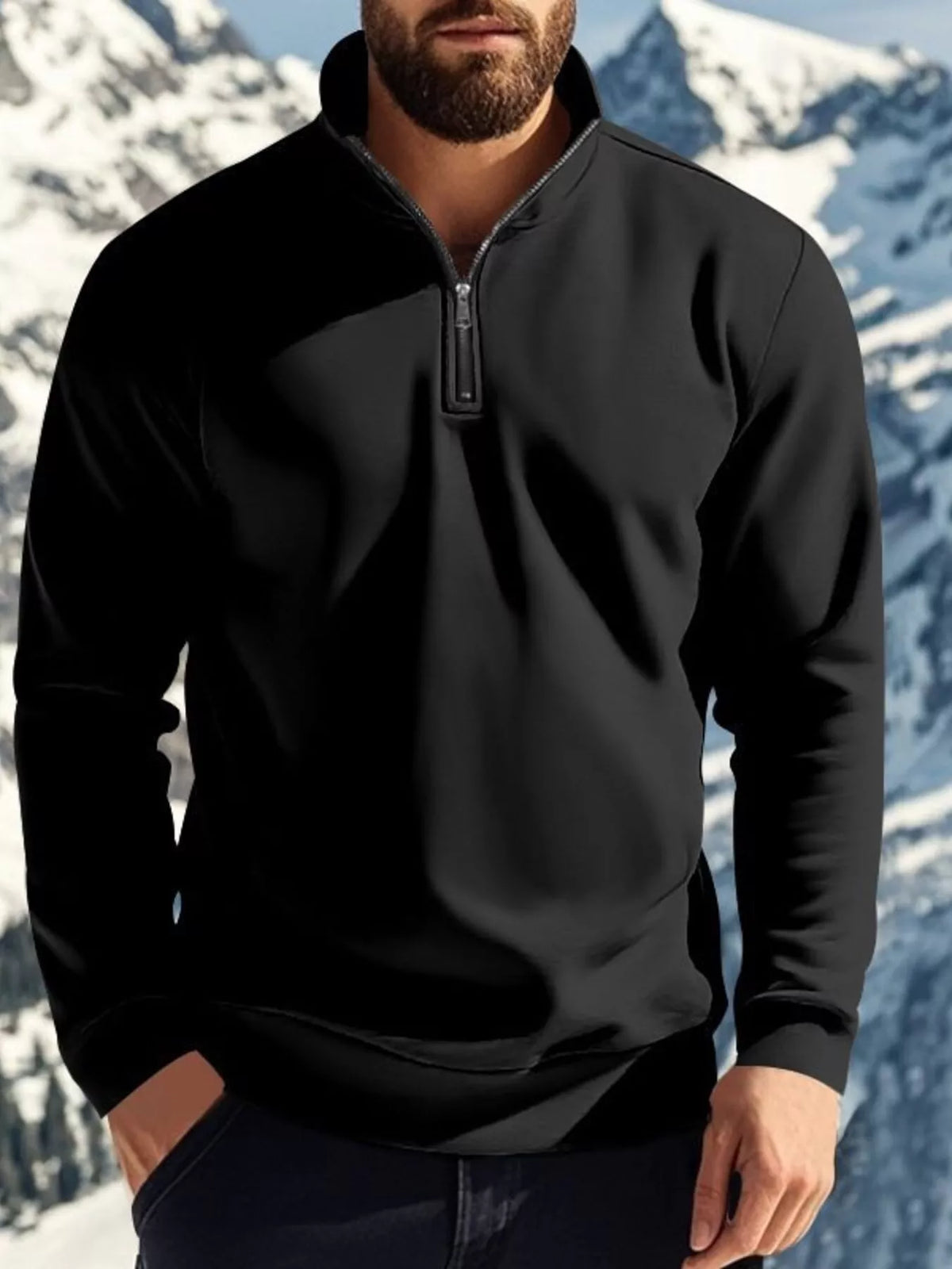 Men's Full Size Solid Color Quarter Zip Sweatshirt Plus Size