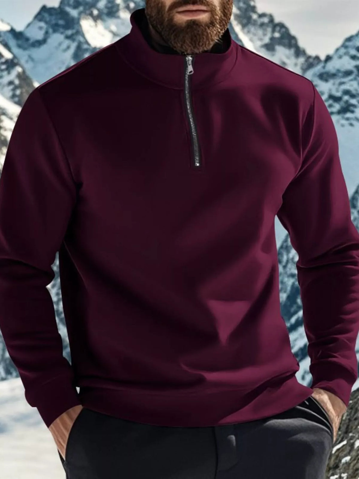 Men's Full Size Solid Color Quarter Zip Sweatshirt Plus Size