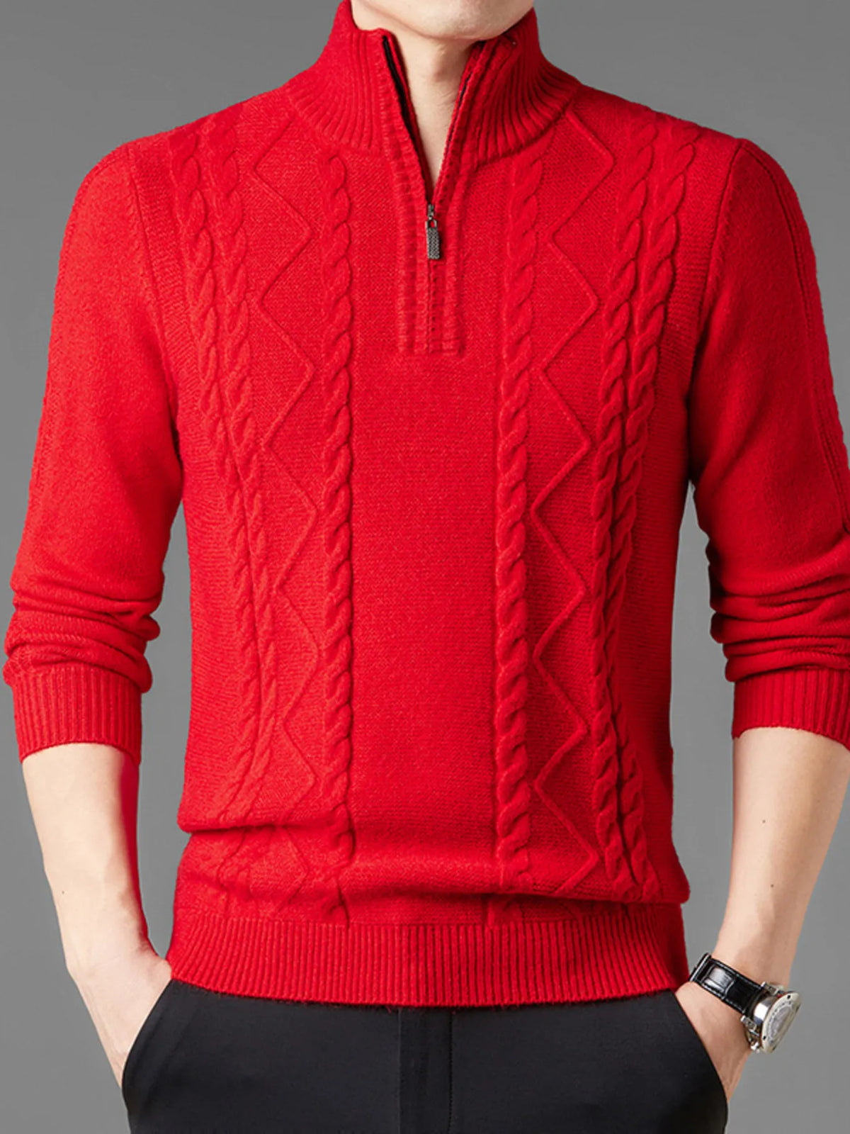 Men's Plus Size Cable Knit Quarter-Zip Sweater