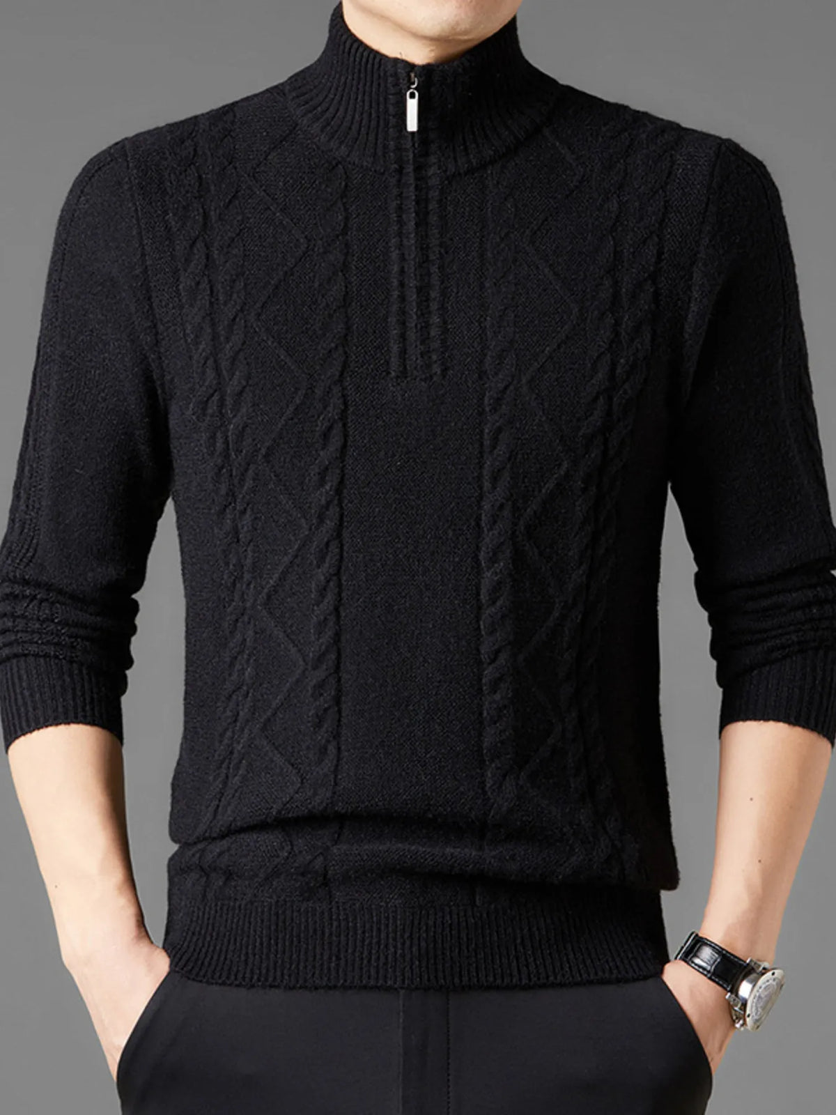 Men's Plus Size Cable Knit Quarter-Zip Sweater