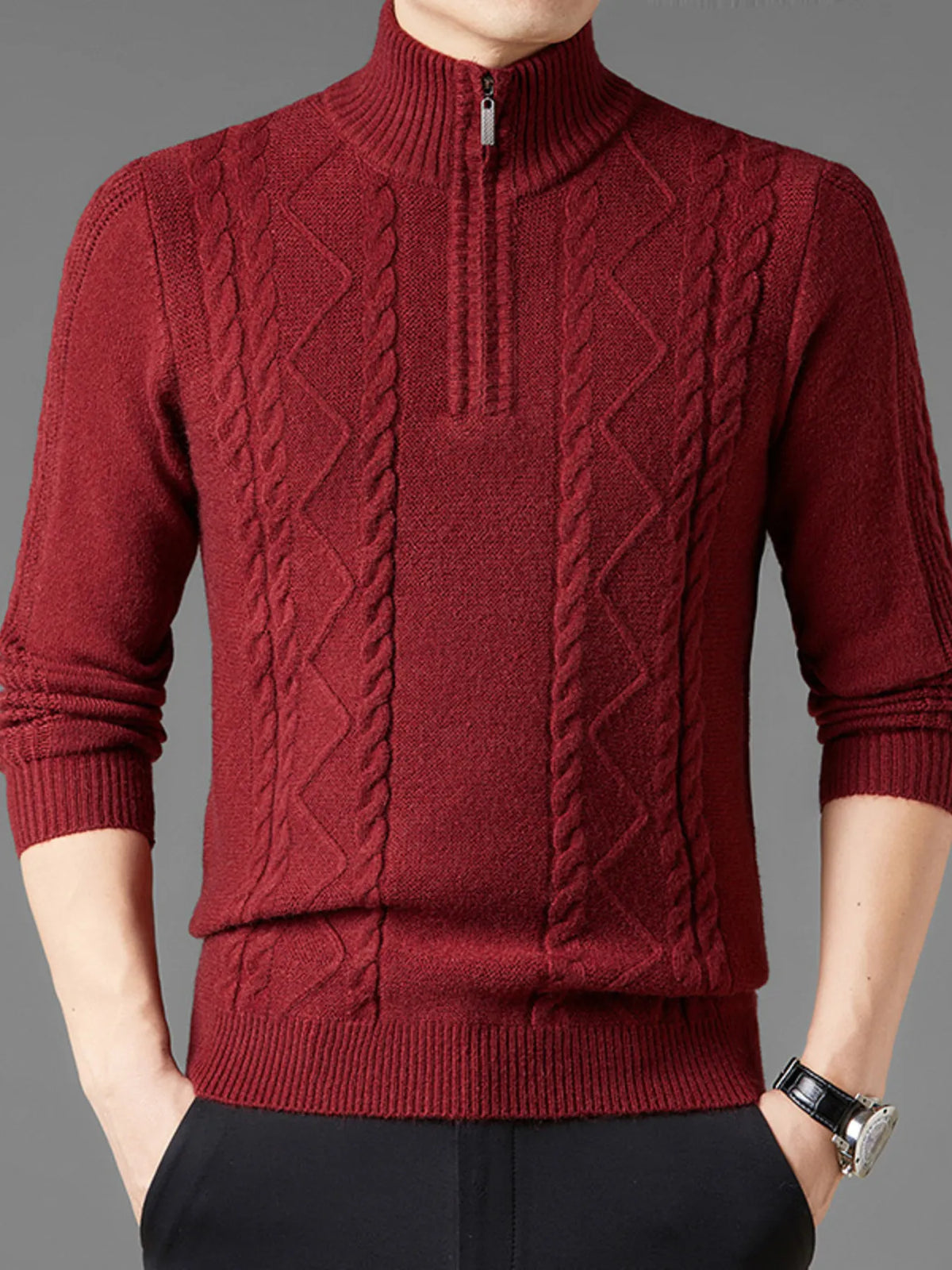 Men's Plus Size Cable Knit Quarter-Zip Sweater