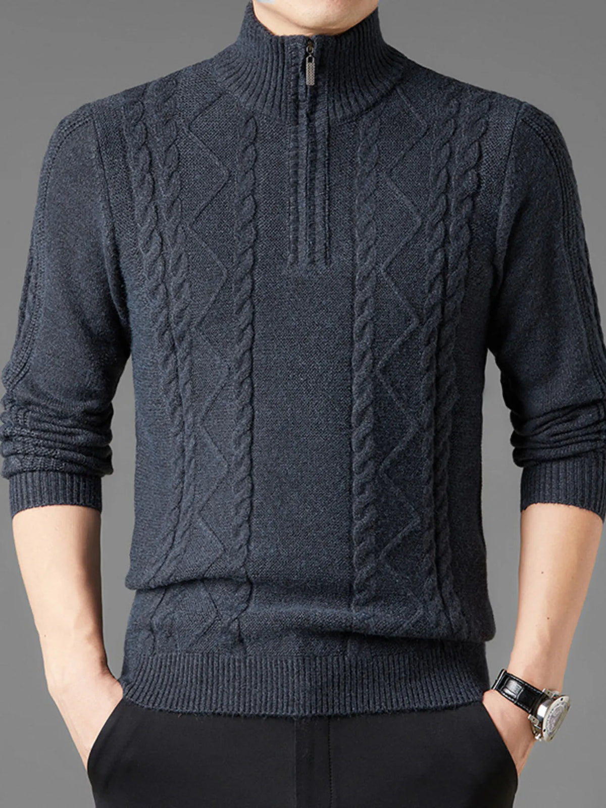 Men's Plus Size Cable Knit Quarter-Zip Sweater