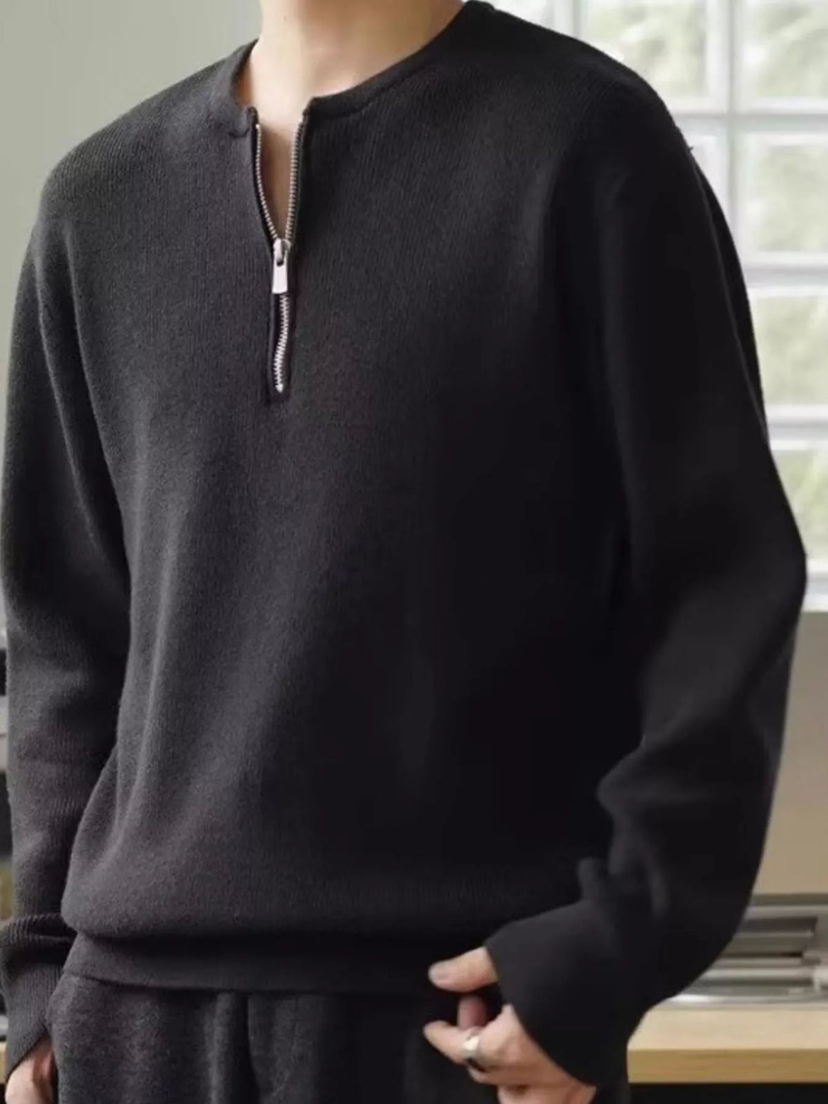Men's Plus Size Quarter Zip Relaxed Fit Pullover Sweater