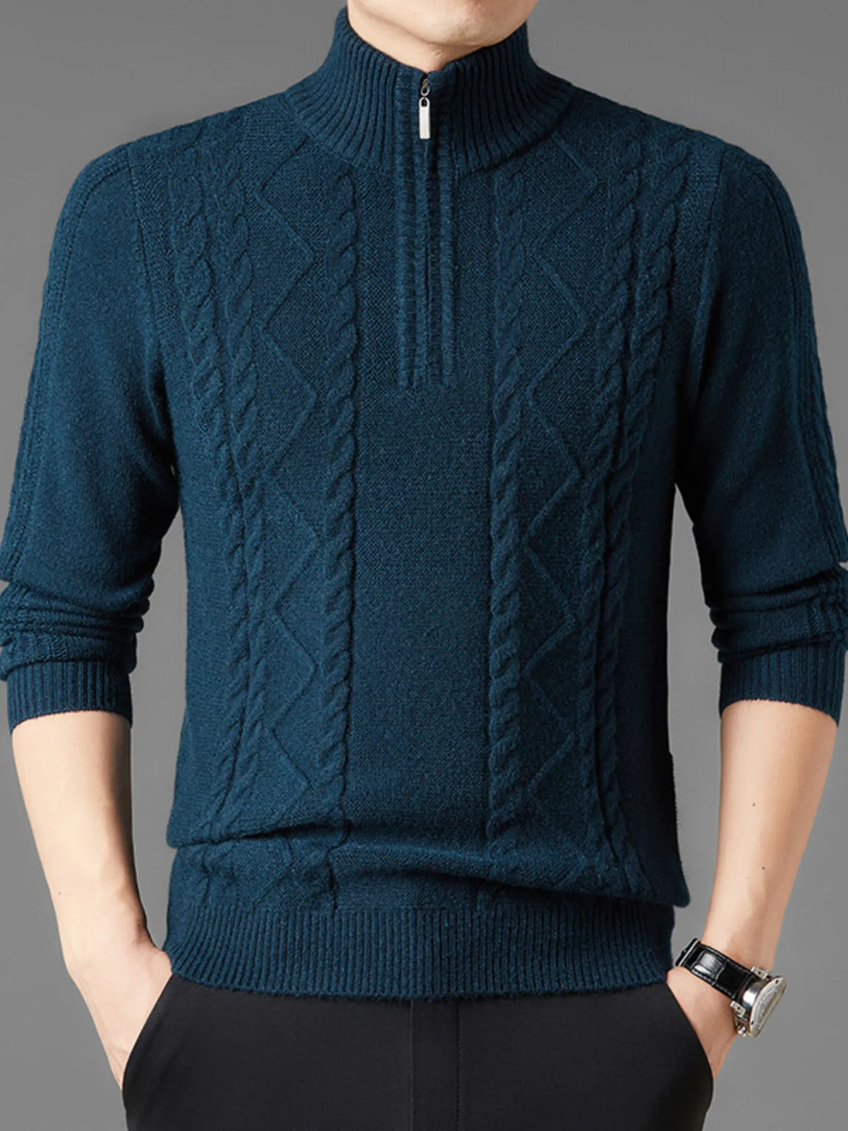 Men's Plus Size Cable Knit Quarter-Zip Sweater