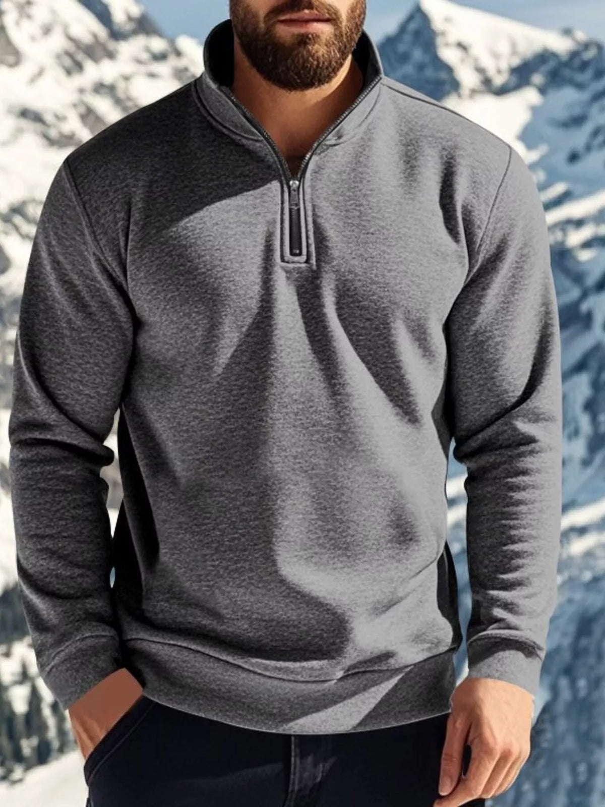 Men's Full Size Solid Color Quarter Zip Sweatshirt Plus Size